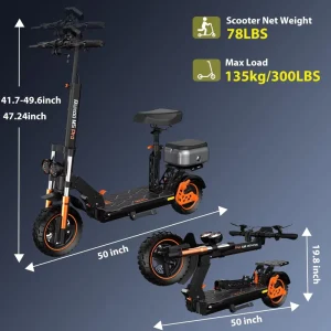 10 Inch Foldable Electric Scooter Removable Battery Waterproof Adults Smart 800W Motor Lithium Battery 13Ah Max 150kg