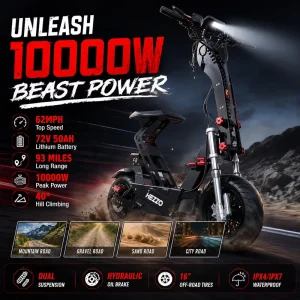 10000W Electric Scooter 100km h Max Speed 130km Range Foldable Waterproof Electronic Remote Smart C Features E Scooter