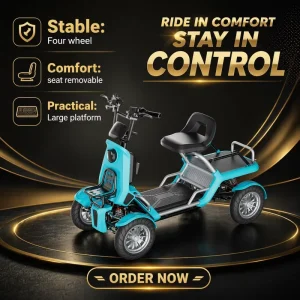 13″ Tire 4-Wheel Electric Mobility Scooter 500W Motor Full Suspension Off-Road Waterproof Lithium 60-80km Range 25km/h Speed