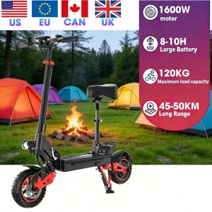 1600W Road Electric Scooter for Adults Aluminum Alloy Foldable Waterproof App Control 48V 18Ah Dual Suspension Canada UK