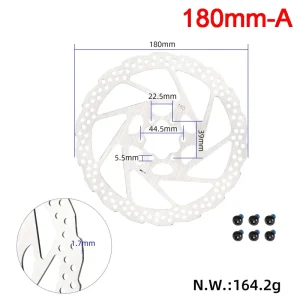 180mm MTB Bicycle Brake Rotor Silver Brake Disc High Strength 6 Hole Stainless Steel Electric Scooter Parts