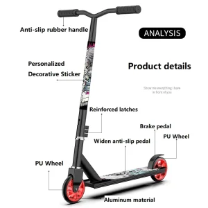 2 PU Wheel Kick Scooter Adjustable Outdoor Bike for Kids and Adults Foldable Steel and Alloy