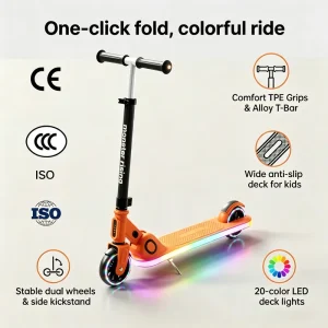 2 Wheels Kids Kick Scooter Adjustable Handlebar LED Flashing PU Wheels Foldable Children Foot Scooter
