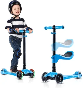 2 in 1 Child Kick Scooter With Adjustable Height Handlebars LED Flashing PU Wheels