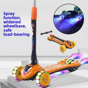 3 Wheel Scooter for Kids with Bluetooth Music Steam Sprayer LED Lights Folding Kick Scooter for Boys Girls Ages 3-10