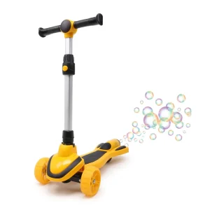 3 Wheel with LED Light 2 in 1 Folding Rocket Spray Smoke Bubble Seat for Children Kids Kick Foot Scooter