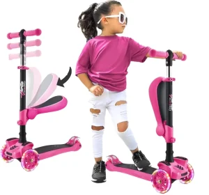 3-in-1 Multifunctional Steel Kick Scooter for Kids Children Babies Toy Scooter with Three PU Wheels for Outdoor Use