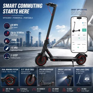 350W Front wheel Drive Electric Scooter with 36V 10.4Ah Battery 30KM Max Range for Long Distance Riding