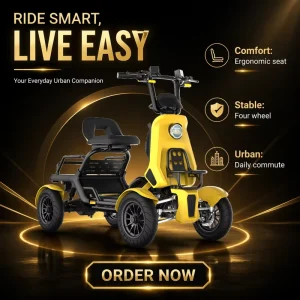 48V 500W Lithium Battery 13 Inch Tire Hydraulic Brake Suspension Seat 4 Wheel Adult Urban Transportation Electric Scooter