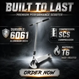 5.1*21.3inch SCS Pro Stunt Scooter Stem with Raw T Bar Extreme Street Complete Two PU Freestyle Wheels Kick Foot Scooter