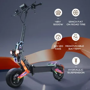 5000W 48V Electric Scooter Dual Motor Off-Road 50 Miles Long Range Foldable E-Scooter