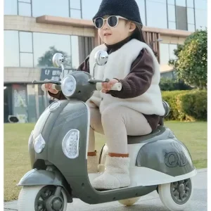 6V Kids Electric Scooter Motorcycle with Early Education Music Retro Vespa Style Children Ride on Motorbike