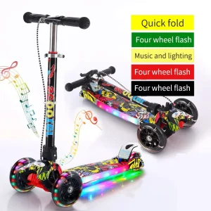 Adjustable Electric 3 Wheel Kids Kick Foldable Scooter
