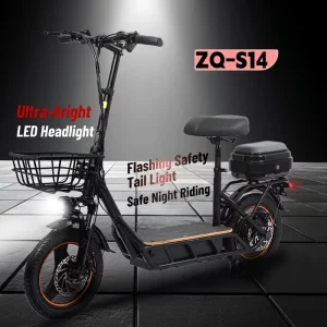 Adult Electric Scooter 14 Inch Fat Tire 500w Brushless High Speed Motor Dual Disc Breaks Adjustable Soft Seat
