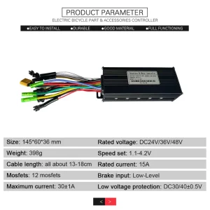 Brushless DC Motor Controller for Bicycle Lithium Battery Modified Electric Scooter Accessories 24V/36V/48V 30A Sine Wave