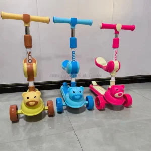 Children’s 3 in 1 Kick Scooter with Luminous PU Wheel Modern Foldable 2 in 1 Foot Scooter for Kids Outdoor Toys