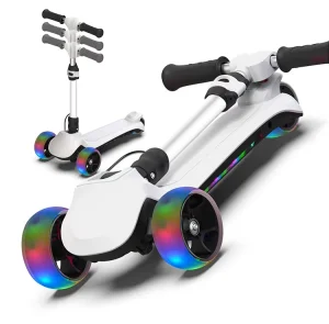 Children’s Adjustable Height Ride on Push E Baby Children Kick Foot Toddler Foldable Folding 3 Wheel Electric Kids’ Scooters