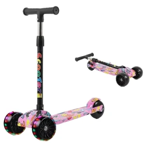 Children’s Fun Graffiti Plastic Scooter PU Flash Wheels Adjustable Height Tricycle Foldable Kick Foot
