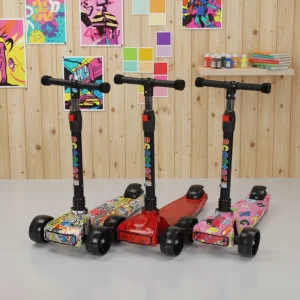 Children’s Graffiti 3-Wheel Scooter Toddler Gravity Balance Scooter Height Adjustable Foldable Foot Brake Scooter