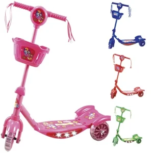 Children’s Three-wheel Scooter with Music Flash Wheel Front Storage Basket