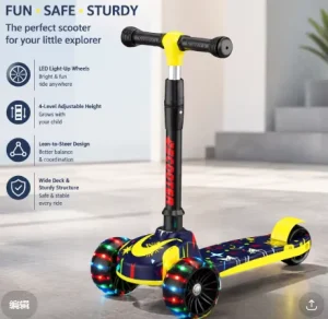 Detachable Seat Light Up 3 Wheel Electric Scooter Kids Foldable Steel Kick Boys