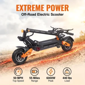 Dual Motor 6000W Electric Scooter Adult 50MPH Offroad 11″ Tubeless Tire E Scooter with Hydraulic Suspension Turn Signal