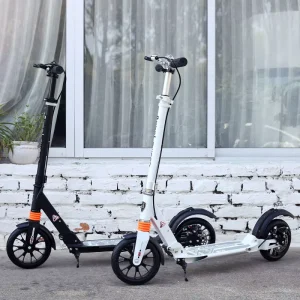 Durable Foldable Two-Wheel 2*200mm PU Kick Scooter Big Rubber Aluminum Frame Height-Adjustable Double Brake for Adults Kids