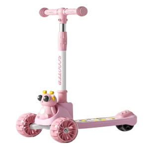 Factory Direct Modern Luxury Kids Three Wheel Foldable Scooter Height Adjustable Rear Foot Brake Lighting Music Outdoor Plastic