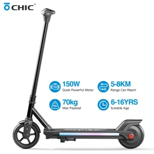 Factory OEM ODM Kids Electric Scooter 150W Motor 16Km h Light Up 2 Wheels Scooter Iron Frame Waterproof E scooter for Teens