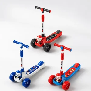 Factory Supply Children’s Kick Scooter Adjustable Height Foldable Planar Seat PU Lightweight Plastic Body