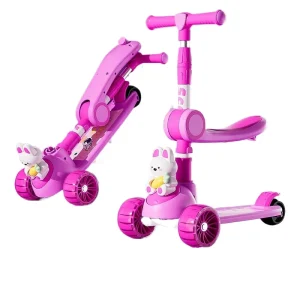 Foldable Cute Rabbit Style Scooter for Children 1 8 Years Old Boys Girls with Pedal Plastic 3 Wheel Outdoor Kids Can Ride