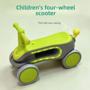 Four-Wheel Plastic Ride-on Scooter & Balance Bike with Glowing Baby Tail for Toddlers Learning Toy Car