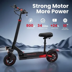 Free Shipping Scooters 800w 28 Mph Off Road 10 Inch Fat Tire Long Range Folding Electric Scooter with Seat