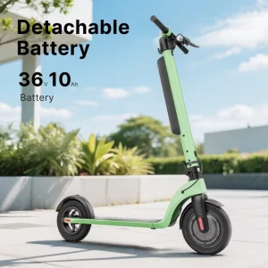 Green Foldable Two-Wheel Scooter with Removable Battery 10 Inch Adult Portable Smart Escooter Kick Skateboard