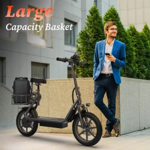 High Performance Seated Electric Scooter with Basket Foldable Design 14 Inch Wheels Dual Braking System UK Stock