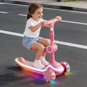 Kick Scooters & Foot Scooters Foldable Flashing Front Wheels with Seat and Music for Outdoor Scooter for Kids