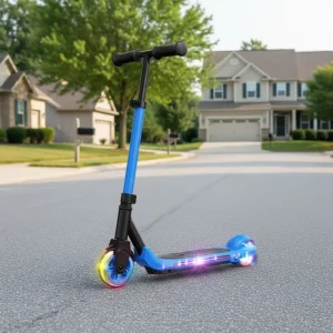Kids 2 Wheel Electric Scooter LED Flow Lights Height Adjustable 8km/h Max Speed 60kg Load Outdoor Use Rear Foot Brake