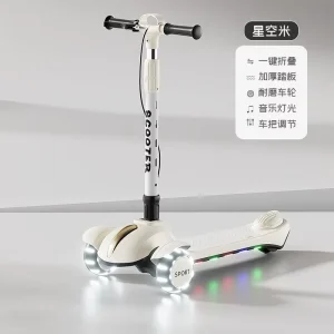 Kids 3 Wheel Electric Kick Scooter with LED Light Foldable Height Adjustable Kids Foot Scooter for Children