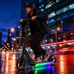 Kids Adult 2 Wheel Kick Scooter Foldable Wood Grain Deck Neon Side LED Rainbow Light Outdoor Sport Manufacturer