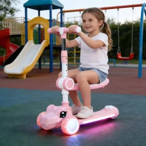 Kids Kick Scooter Foldable Scooter with Seat & Adjustable Height Light Included