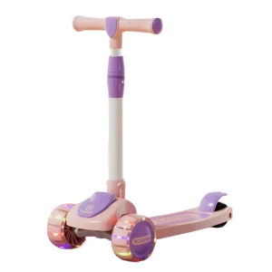 LED Light Mini Kick Scooter for Girls with Adjustable Height 3 PU Wheels for Outdoor Use