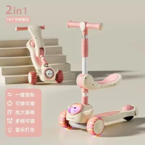 Mingtu Three in One Electric Plastic Folding Scooter Kids 1 12 Years Tricycle Skateboard Sensor Height Adjustable Seat Light