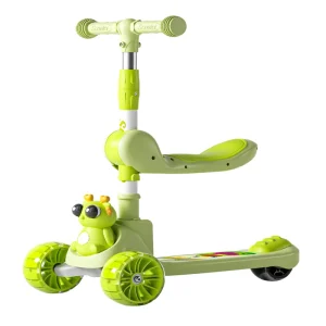 Modern Style 3-in-1 Kids’ Scooter Lightweight Foldable Height Adjustable Outdoor Use Three Wheels Seat Included Rear Foot Brake