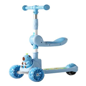 Modern Three in One Kids’ Foot Scooter Foldable Design Seat Included Height Adjustable PU Wheels Outdoor Use Lightweight