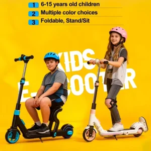 Multi-Function Kids’ Electric Scooter with Seat 2-Wheel Rubber Foot EScooter with Taillight Ambient Light Kick Scooters