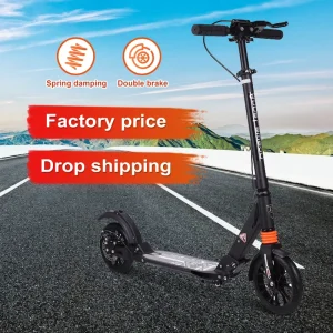 OEM Adjustable Aluminum Foot Scooter Foldable 2*200mm Kick Scooter with PU Big Wheel for Adults