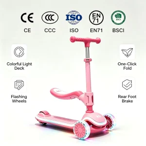 Outdoor Kids Sport Scooter Seat Lightweight Foldable Height Adjustable Light 3 Wheel Kids Kick Scooter