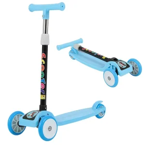 Outdoor Sport Kick Scooter 3 PU Wheel with Adjustable Handlebar Foldable Foot Scooter for Unisex Toddlers Kids Child