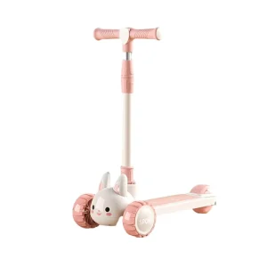 Pink Plastic Rabbit Children’s Scooter with Silent Flashing PU Wheels for Baby Girls
