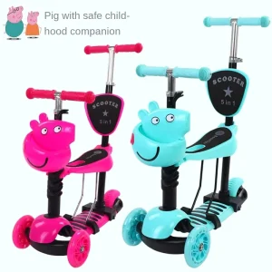 Popular 5 in 1 Mini Kick Scooter for Kids Multifunctional Foldable Plastic 3 Wheel Scooter for Children